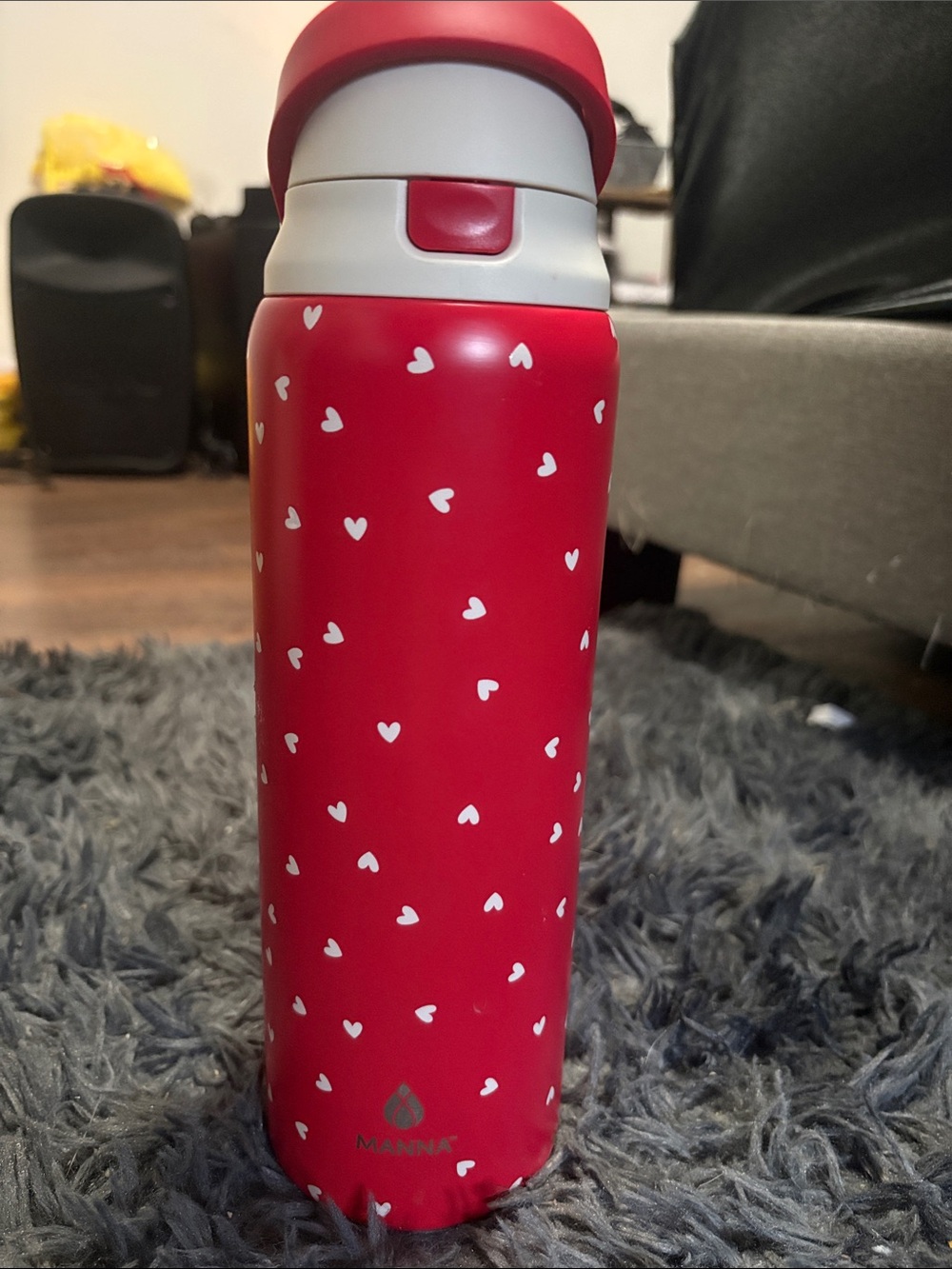 Manna Red Heart Pattern Stainless Steel Travel Bottle